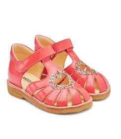 Angulus hjerte sandal med velcro - Koral/Multi glitter